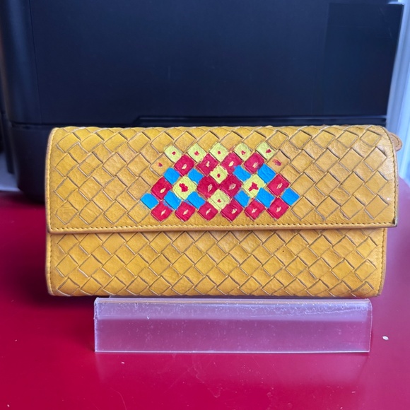Bottega Veneta Yellow Intrecciato Woven Leather Long Wallet Hand Painted Upcycle - Picture 16 of 16